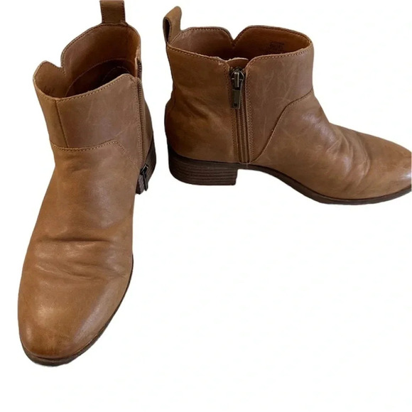 Lucky Brand LP-Prenma Topanga Tan Women's Leather Ankle Zip Up Booties Sz 8M GUC - Picture 1 of 9